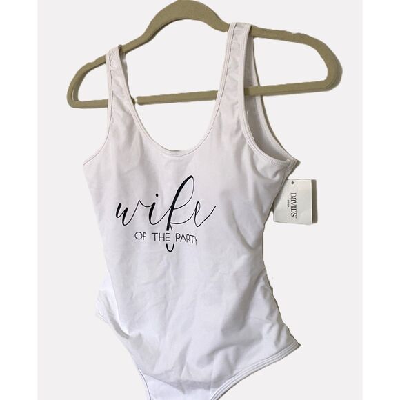 NWT Davis Bridal White Wife of the Party Swimsuit Cup Padding Chic Fun Sz M - Picture 10 of 12